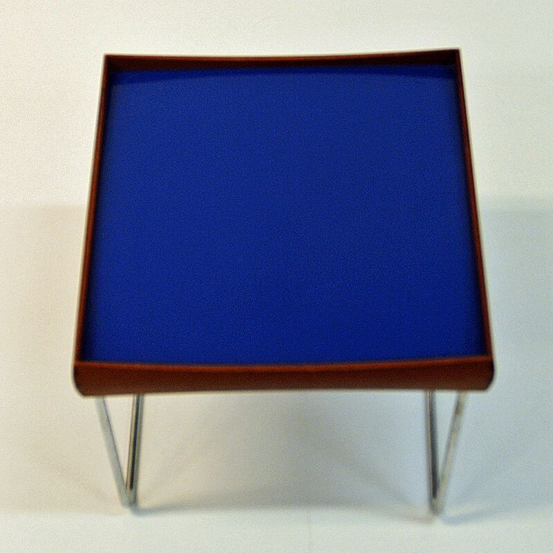 Blue side table in teak by Hermann Bongard