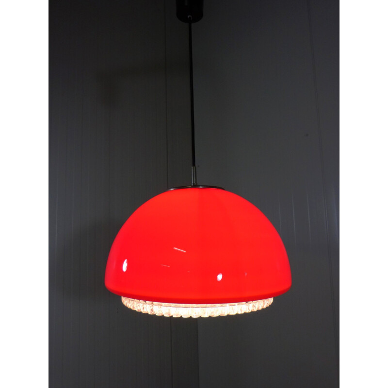 Vintage german red glass hanging lamp for Peill & Putzler 1960