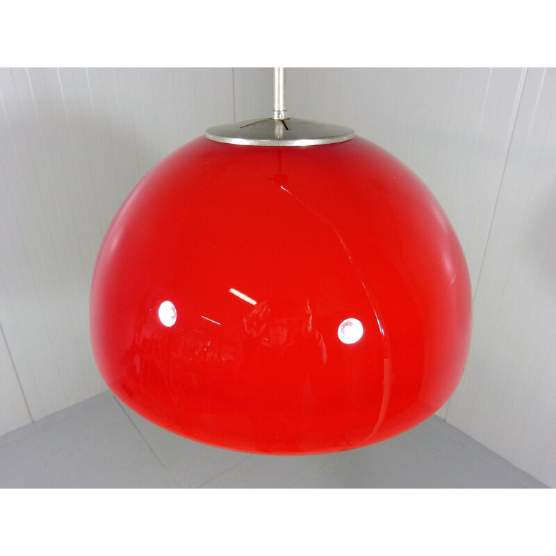 Vintage german red glass hanging lamp for Peill & Putzler 1960