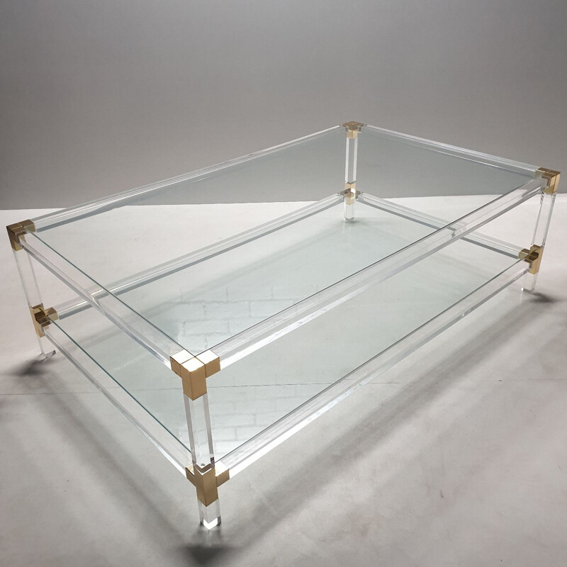 Vintage lucite and gilt metal 2-tiers coffee table