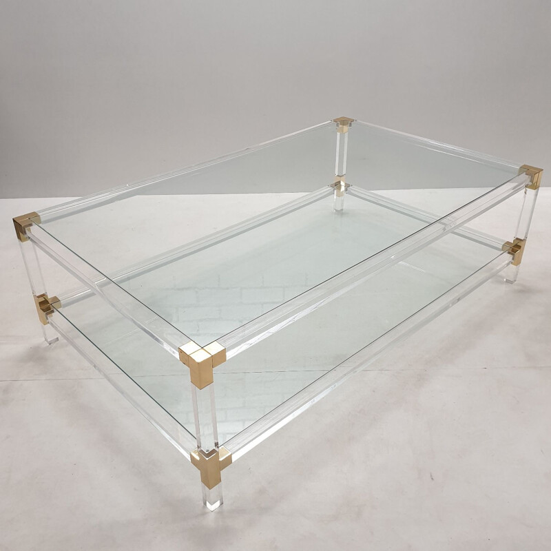 Vintage lucite and gilt metal 2-tiers coffee table