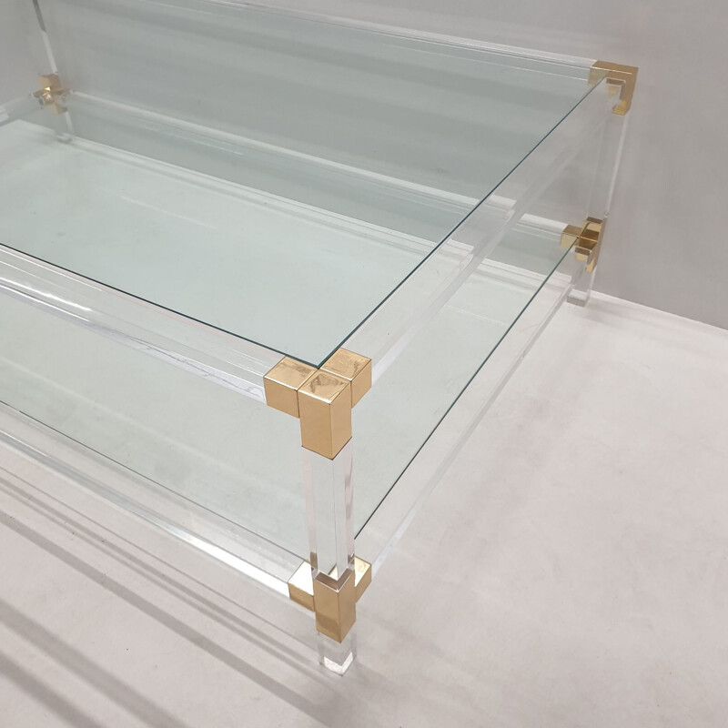 Vintage lucite and gilt metal 2-tiers coffee table