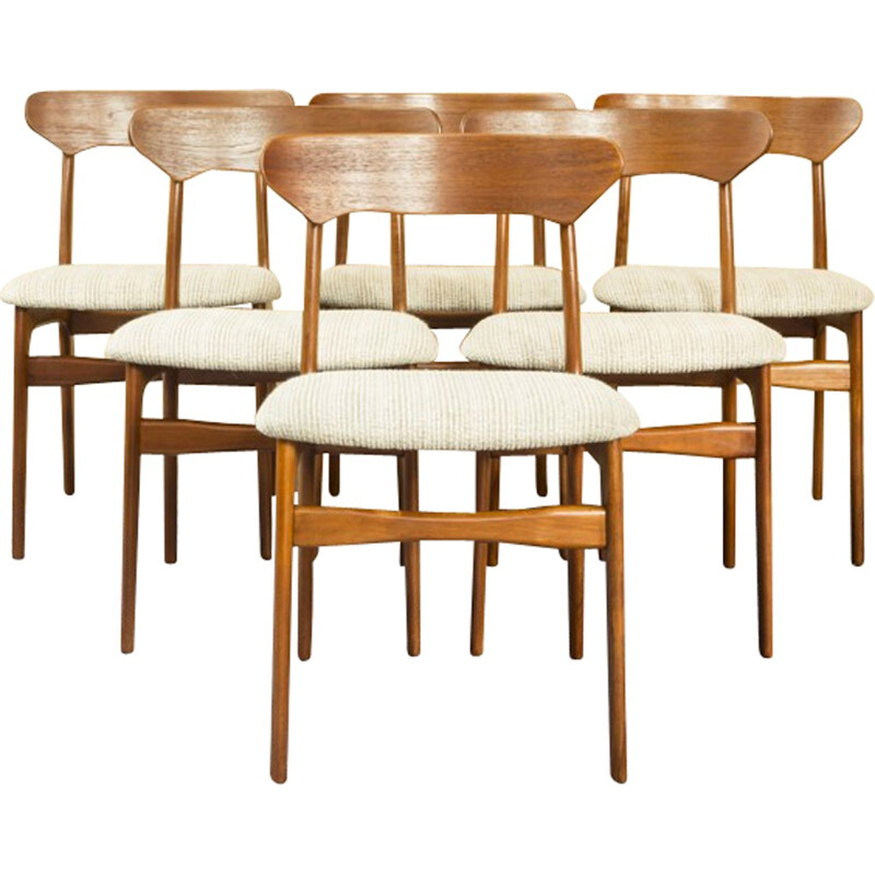 Set of 6 chairs in teak and fabric, SCHIONNING & ELGAARD - 1960s