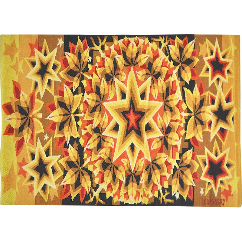 Tapisserie en tissu rouge et jaune, JC BISSERY - 1970