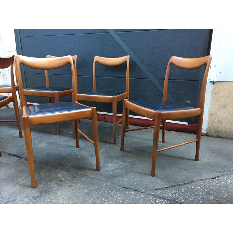 Set of 6 vintage chairs by Jacques Hauville 