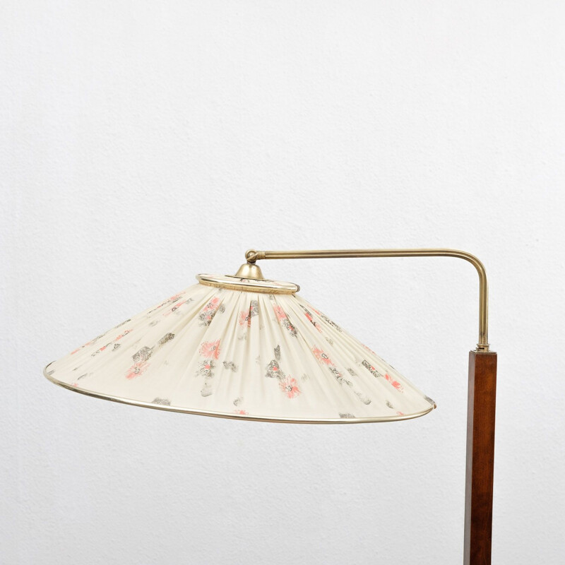Lampadaire vintage avec table d appoint en hêtre foncé, des années 1950