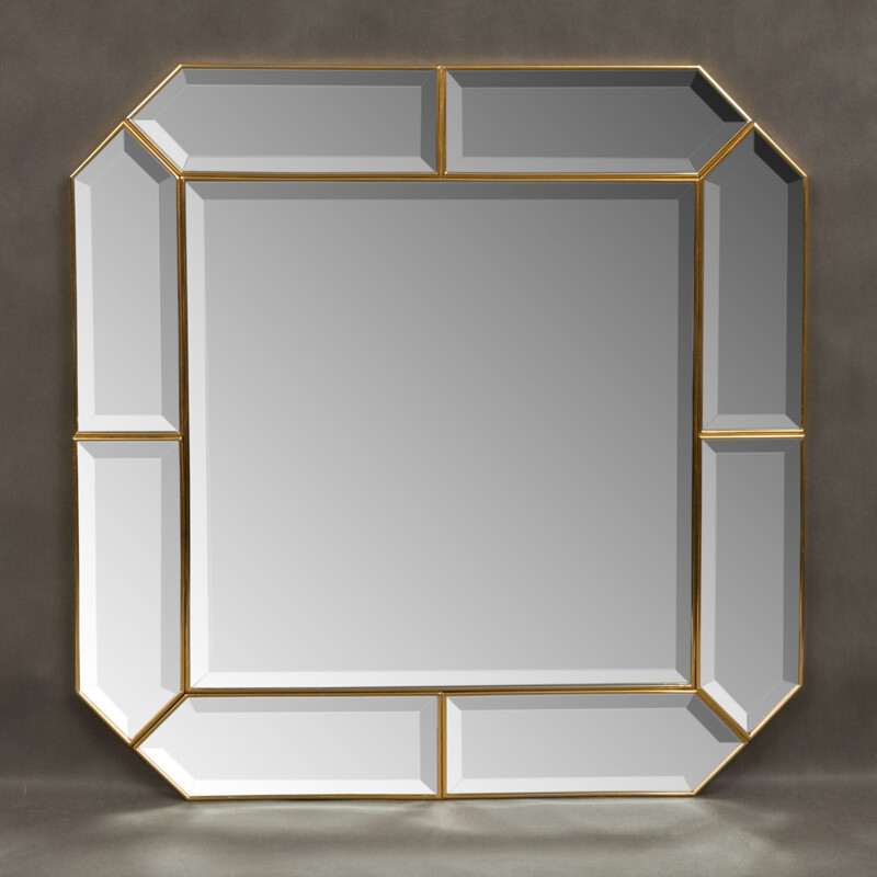 Vintage brass mirror with beveled edges, Italian