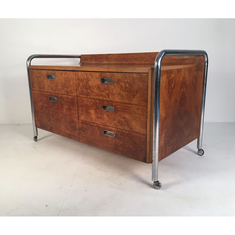 Vintage sideboard in Burl Oak and Chrome 1950