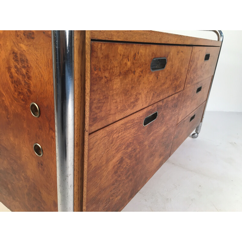 Vintage sideboard in Burl Oak and Chrome 1950