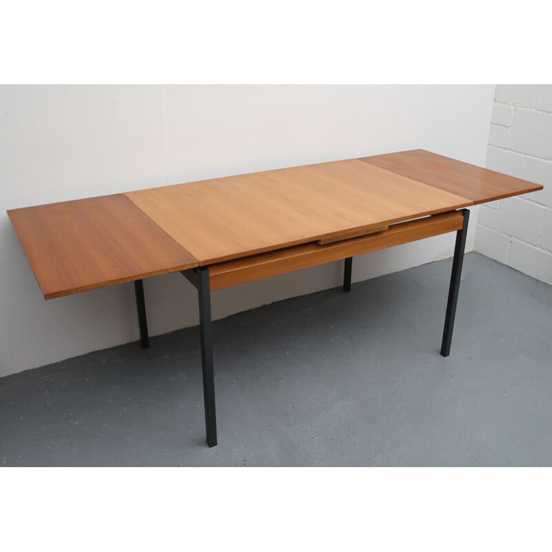 Vintage extensible dining table in teak and metal from the 60s 