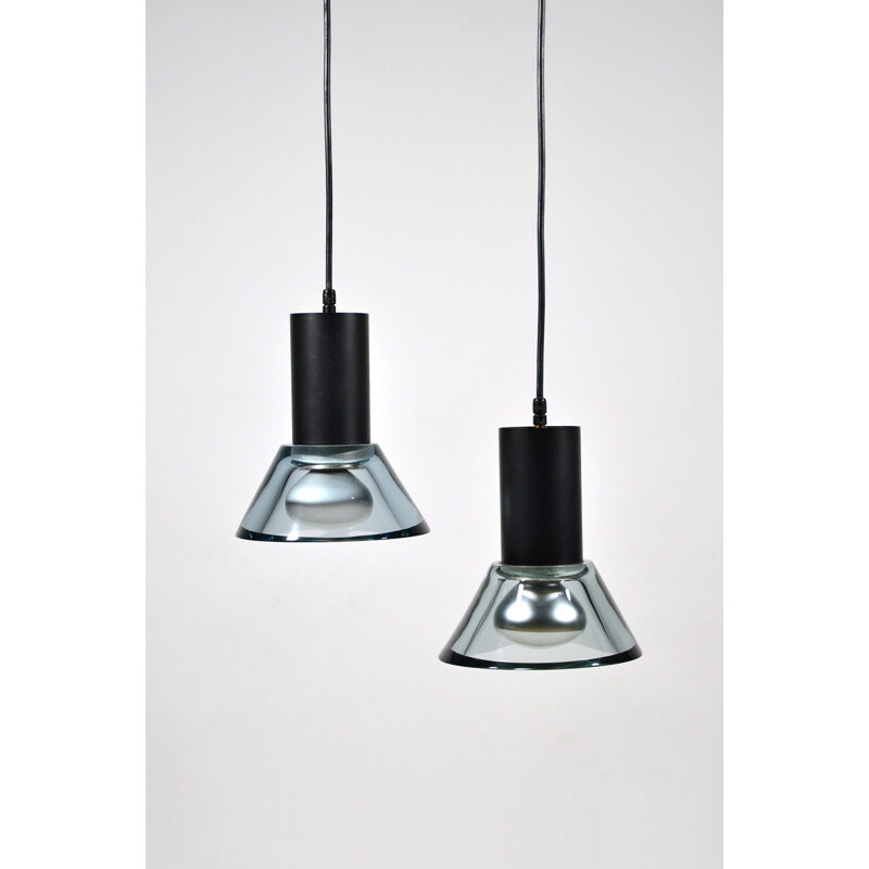 Pair of Murano glass pendant lamps by Flavio Poli