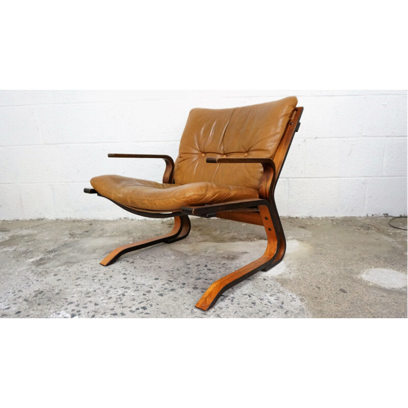 Pair of Pirate armchairs in leather and rosewood