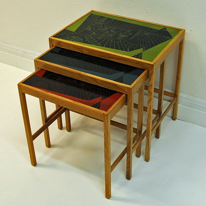 Set of 3 vintage nesting tables, David Rosèn, Sweden, 1953