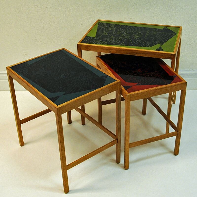 Set of 3 vintage nesting tables, David Rosèn, Sweden, 1953