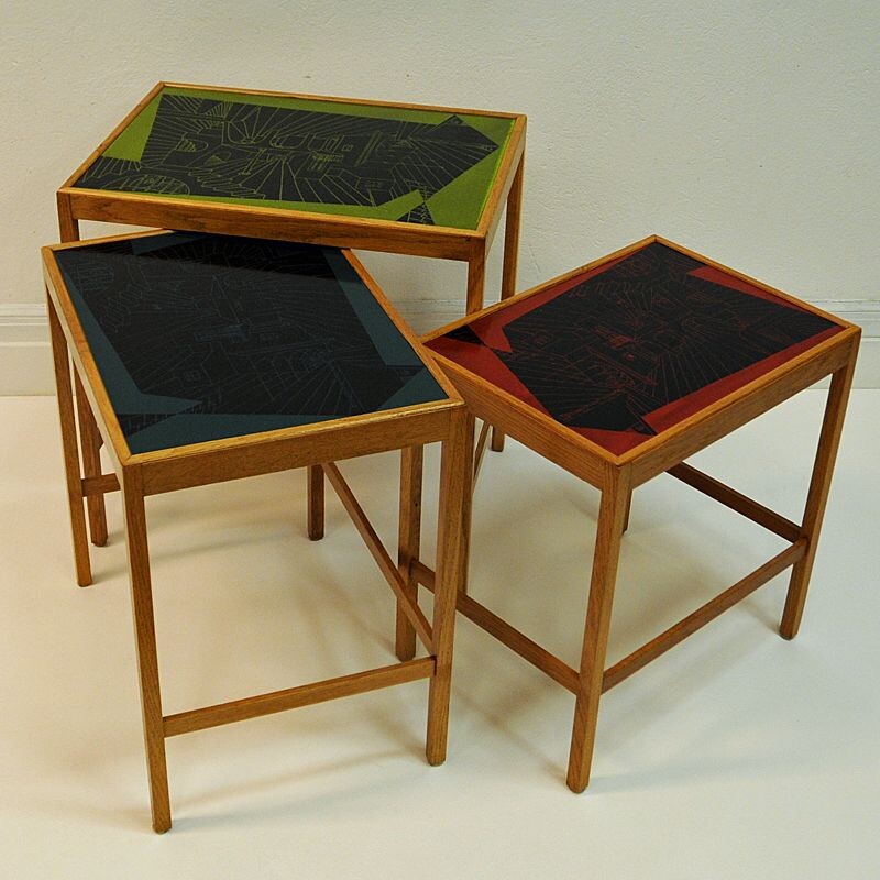 Set of 3 vintage nesting tables, David Rosèn, Sweden, 1953
