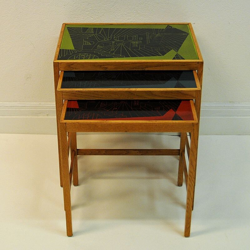 Set of 3 vintage nesting tables, David Rosèn, Sweden, 1953