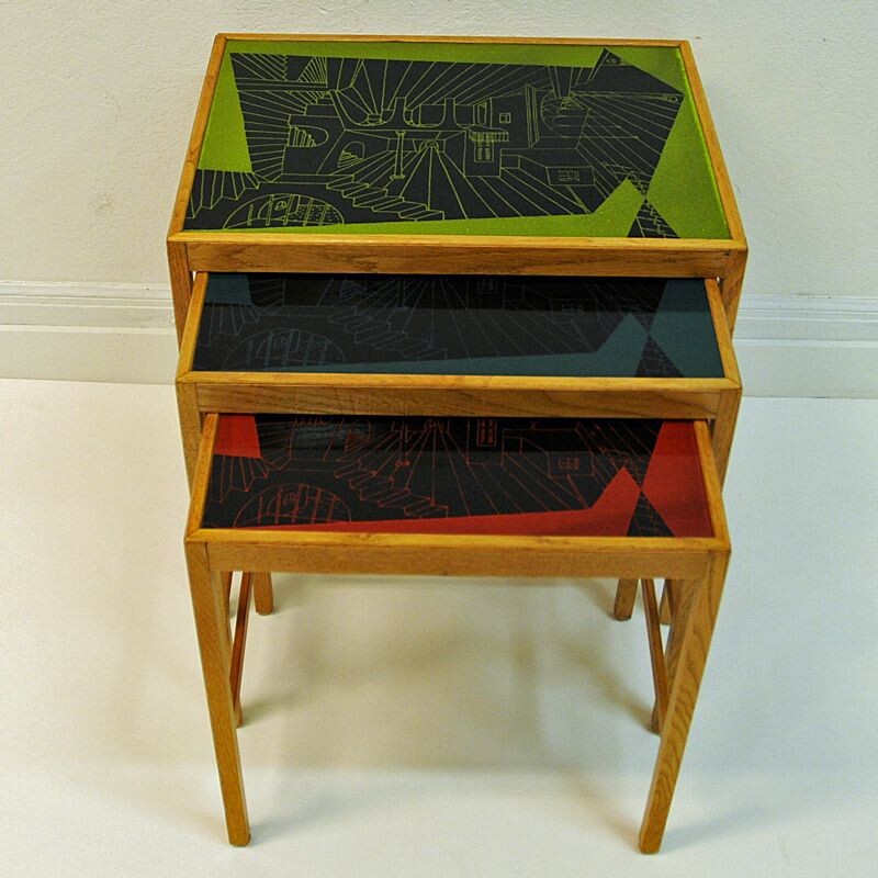 Set of 3 vintage nesting tables, David Rosèn, Sweden, 1953