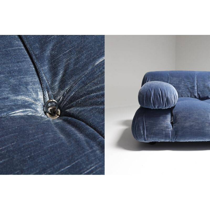 Vintage corner sofa Camaleonda in blue velvet by Mario Bellini, 1970s