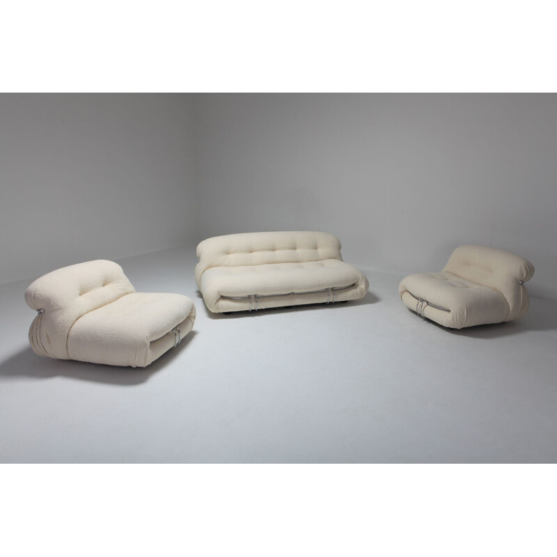 Set of 1 vintage Two-Seat Sofa and 2 lounge chairs Soriana by Afra e Tobia Scarpa for Cassina - 1970s
