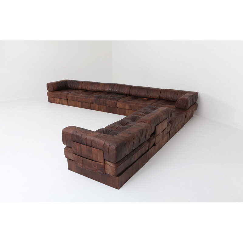 Vintage corner sofa modular, Brown-Cognac Leather Patchwork, De Sede DS88, 1970s