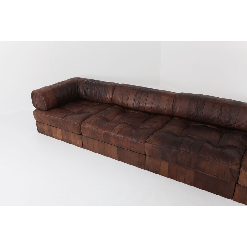 Vintage corner sofa modular, Brown-Cognac Leather Patchwork, De Sede DS88, 1970s