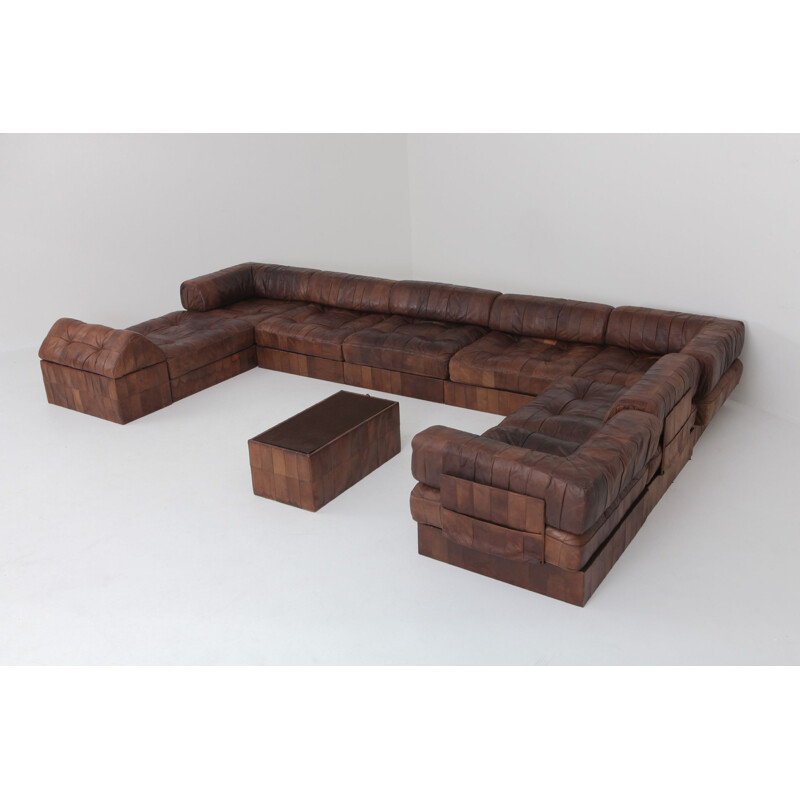 Vintage corner sofa modular, Brown-Cognac Leather Patchwork, De Sede DS88, 1970s