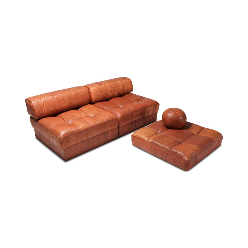 Vintage corner sofa in Cognac Leather Patchwork DS 88 by De Sede, 1970s