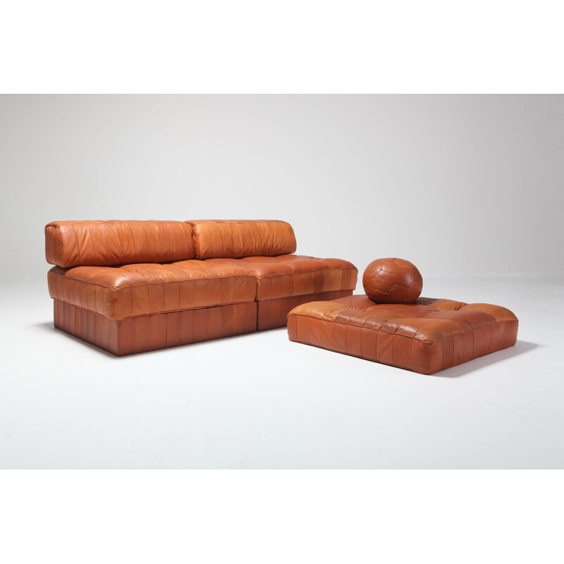Vintage corner sofa in Cognac Leather Patchwork DS 88 by De Sede, 1970s