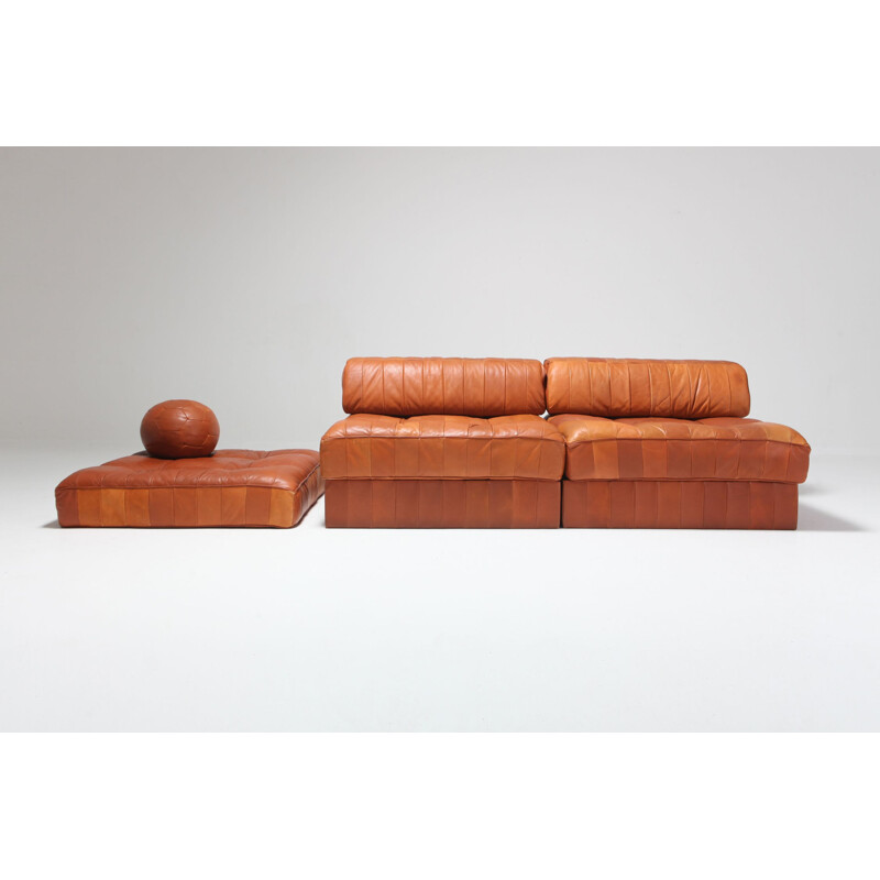 Vintage corner sofa in Cognac Leather Patchwork DS 88 by De Sede, 1970s