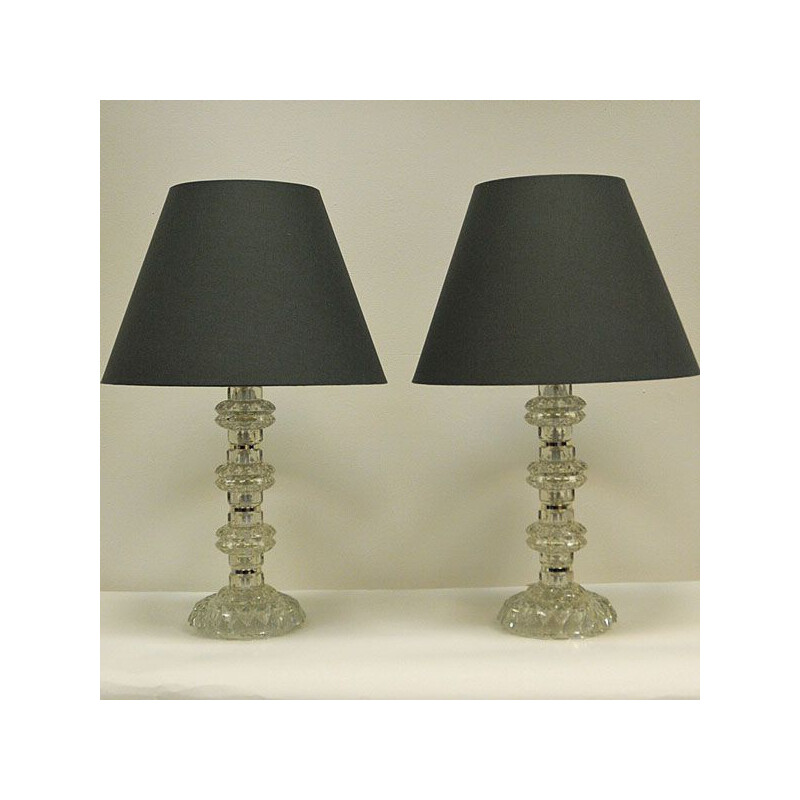 Pair of vintage glass table lamps from Kosta