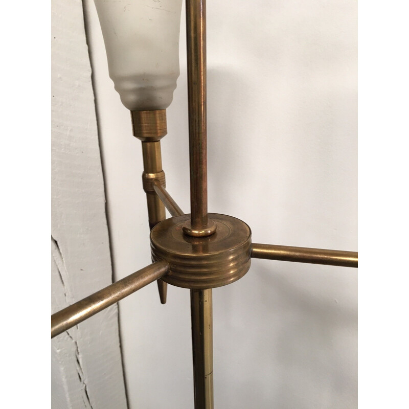 Vintage floor lamp in brass and teak Monix Paris 1960