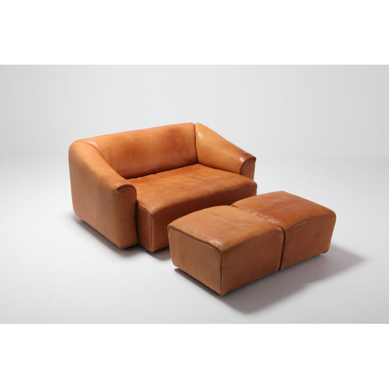 Vintage 2-seater sofa in cognac Leather De Sede DS 47 - 1970s