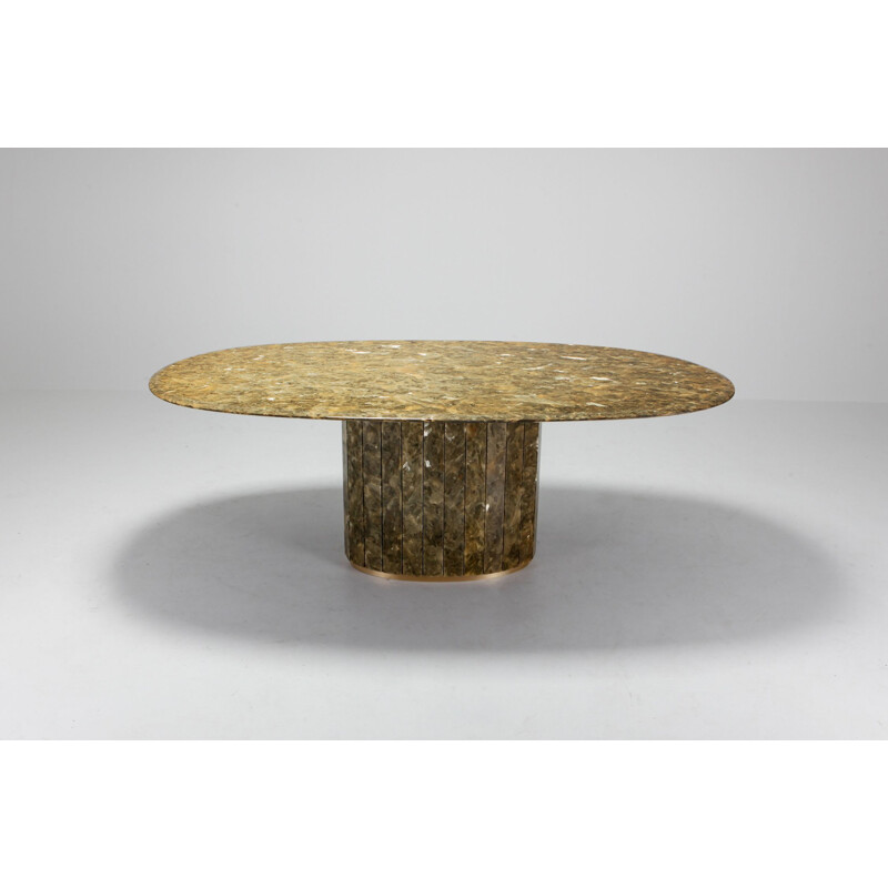 Vintage dining table in Onyx, Gold Leaf, Marble and Brass - 1970s