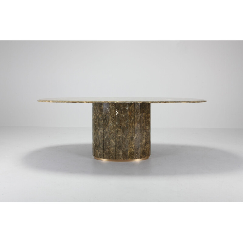 Vintage dining table in Onyx, Gold Leaf, Marble and Brass - 1970s