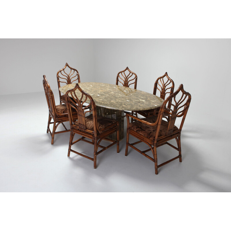 Vintage dining table in Onyx, Gold Leaf, Marble and Brass - 1970s