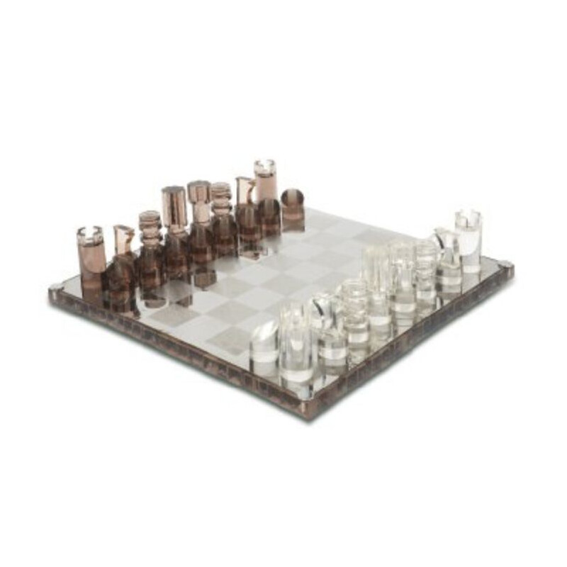 Vintage chess set by Michel Dumas 1970 in resin, steel and Altuglas 1970s