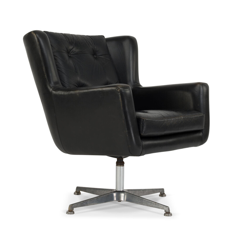 Vintage Danish office armchair in black leather by Skjold Sorensen