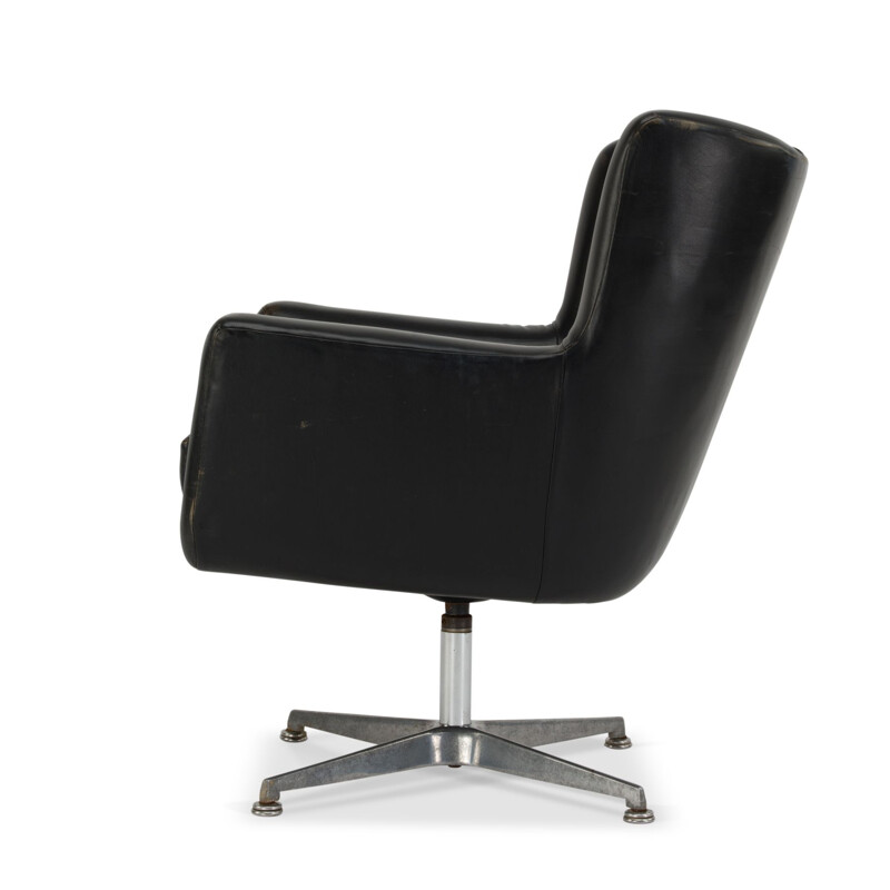 Vintage Danish office armchair in black leather by Skjold Sorensen