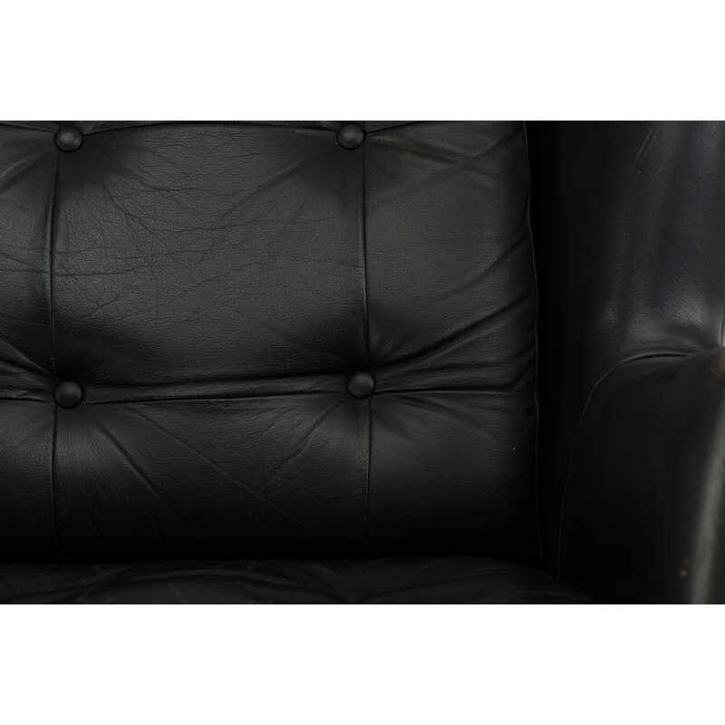 Vintage Danish office armchair in black leather by Skjold Sorensen