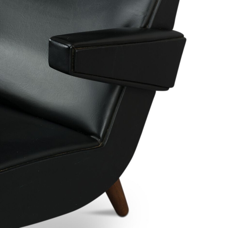 Vintage Danish  armchair in black leather from  1970