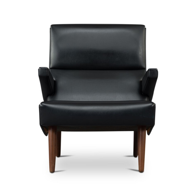 Vintage Danish  armchair in black leather from  1970