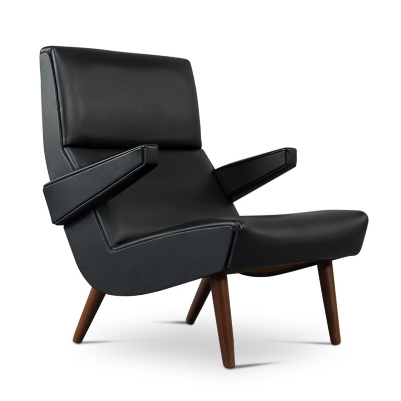 Vintage Danish  armchair in black leather from  1970