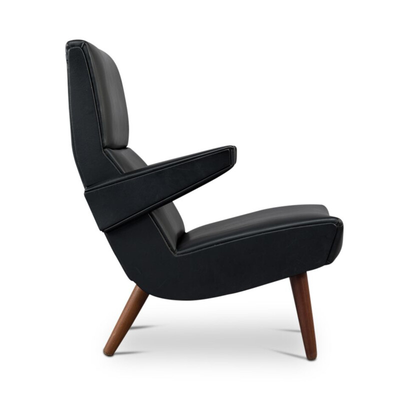 Fauteuil vintage danois en skai noir cuir des années 70