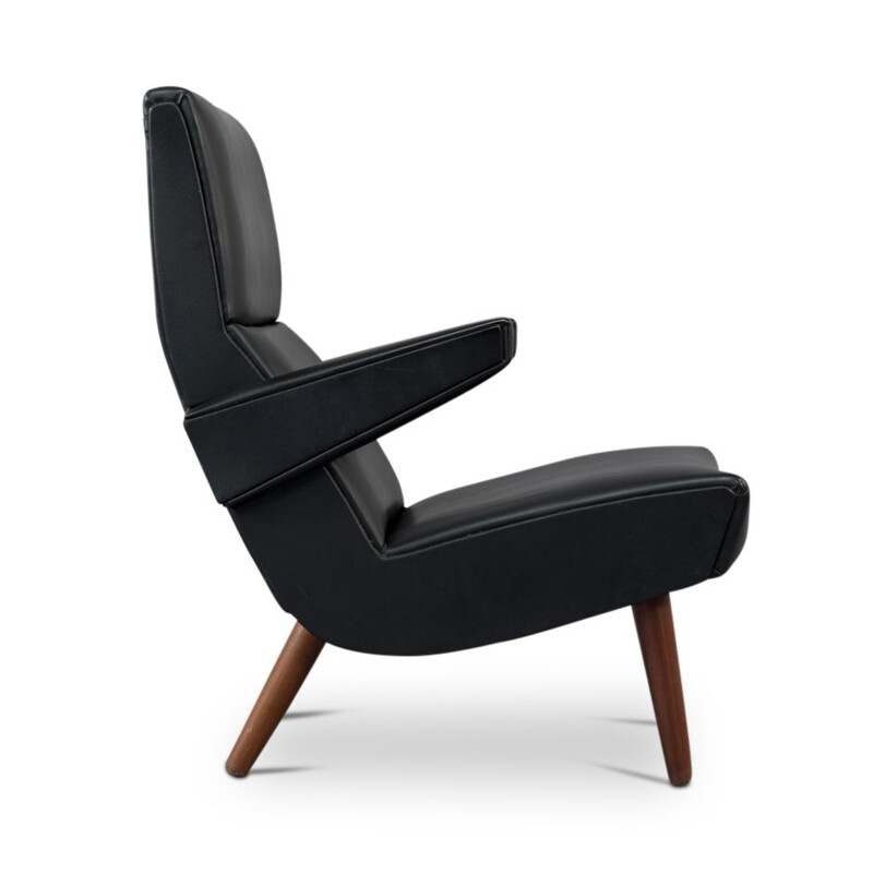 Vintage Danish  armchair in black leather from  1970