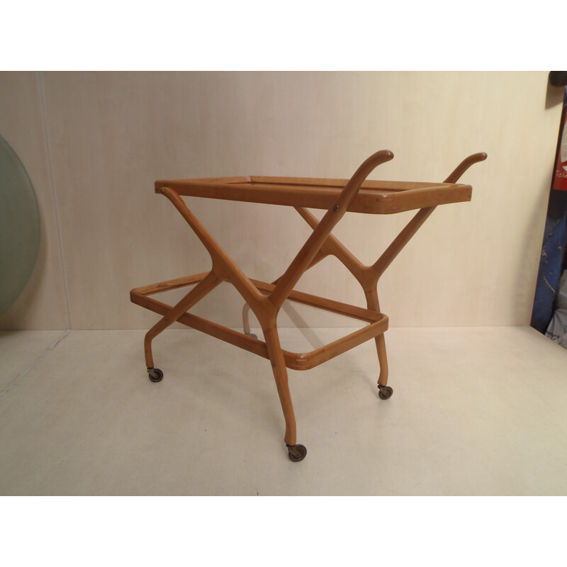 Mesa vintage de madera de haya con ruedas de Cesare Lacca, Italia 1950