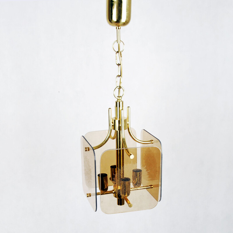 Lámpara de suspensión de latón vintage, 1980