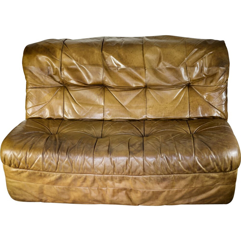 Vintage cognac leather sofa by Rolf Benz