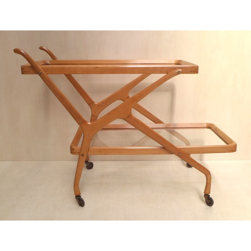 Vintage beech wood rolling table by Cesare Lacca, Italy 1950