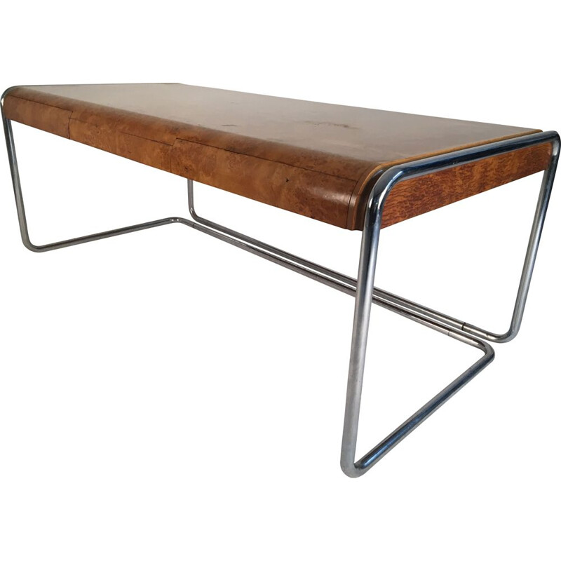 Vintage desk in burlwood and chromed steel