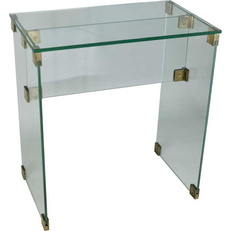 Vintage glass and bronze console, French 1960